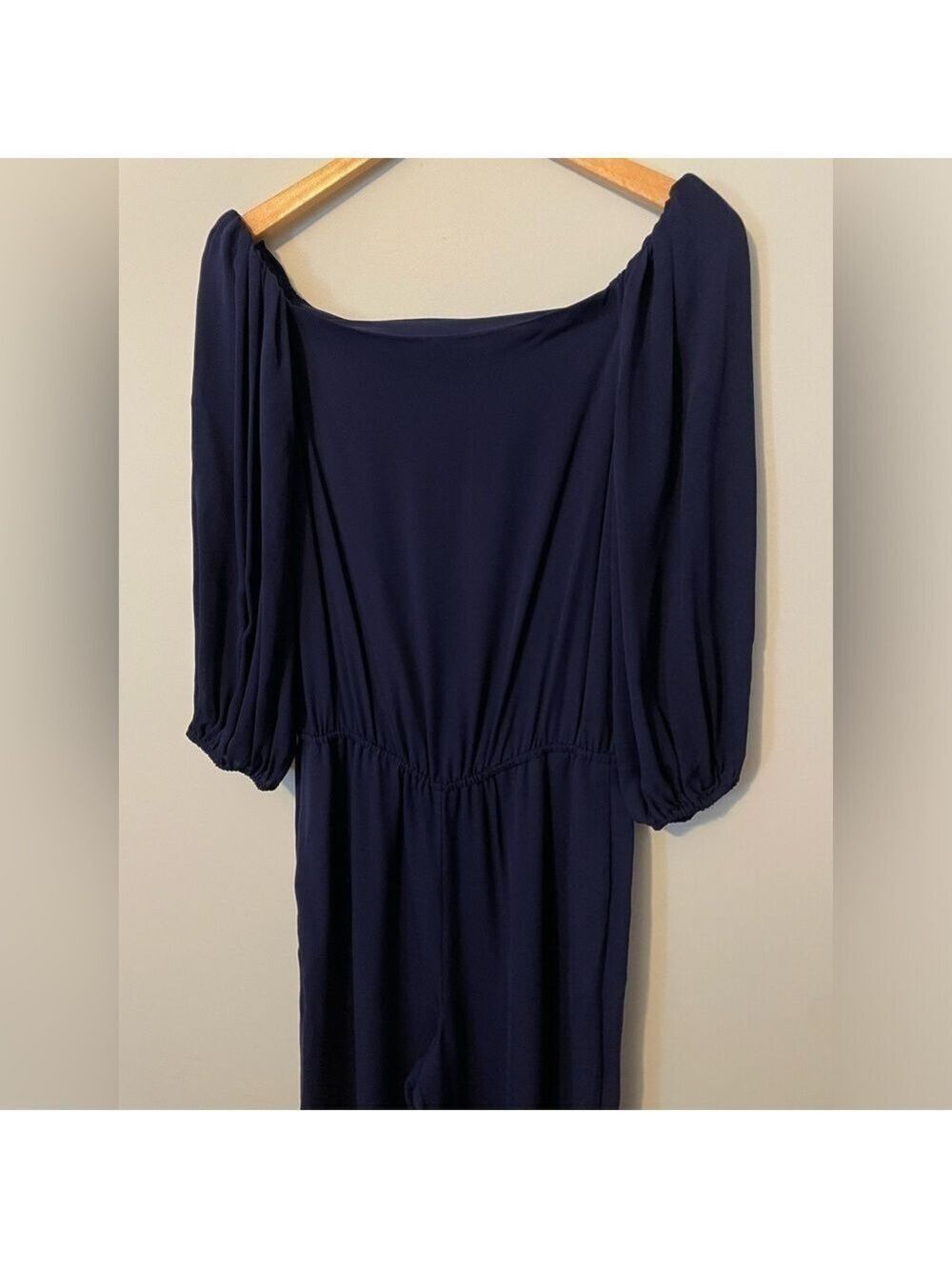 Theory Off Shoulder 100% Silk Navy Jumpsuit Small - Picture 9 of 13
